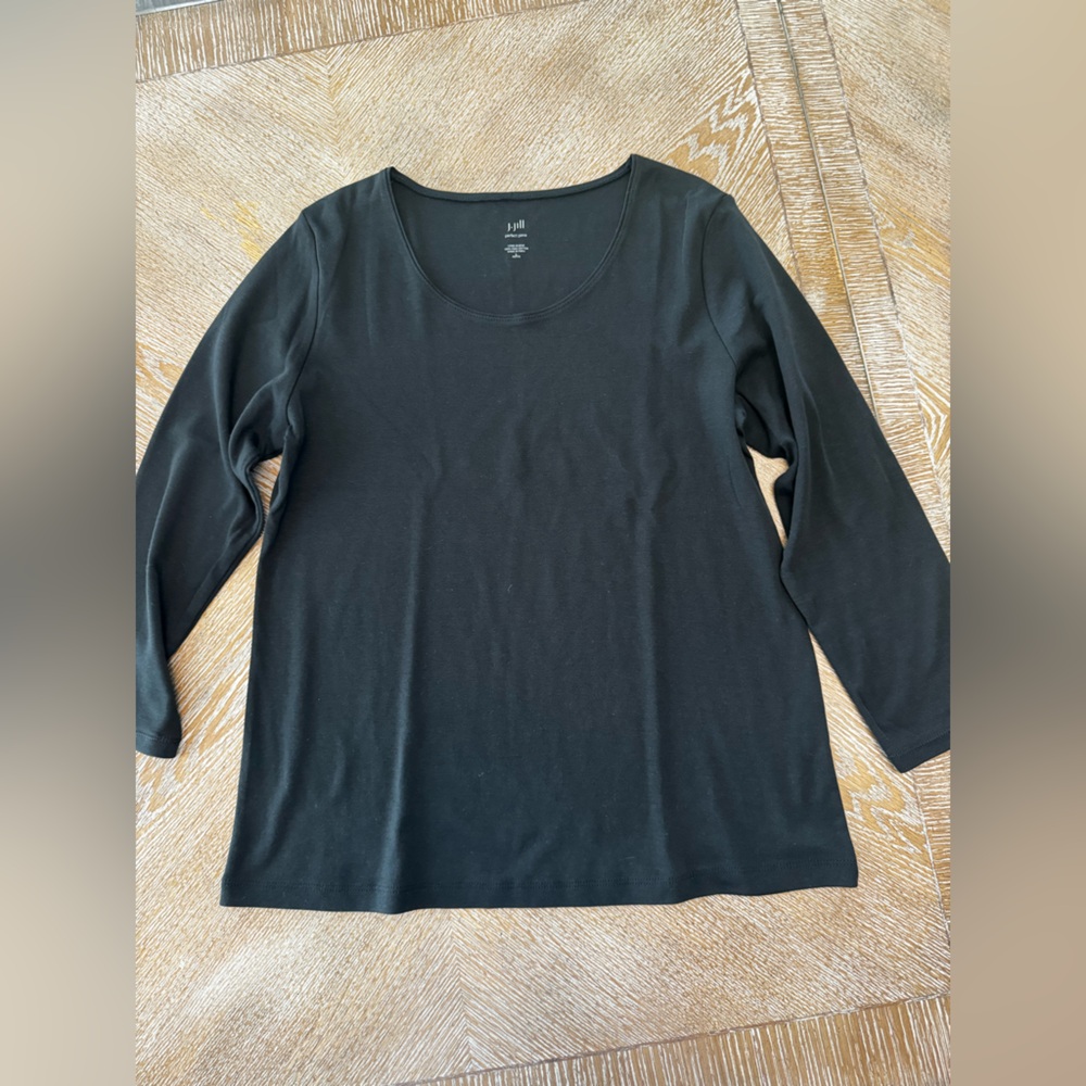 J. Jill Perfect Pima Black Long Sleeve Scoop Neck Tee Large Petite